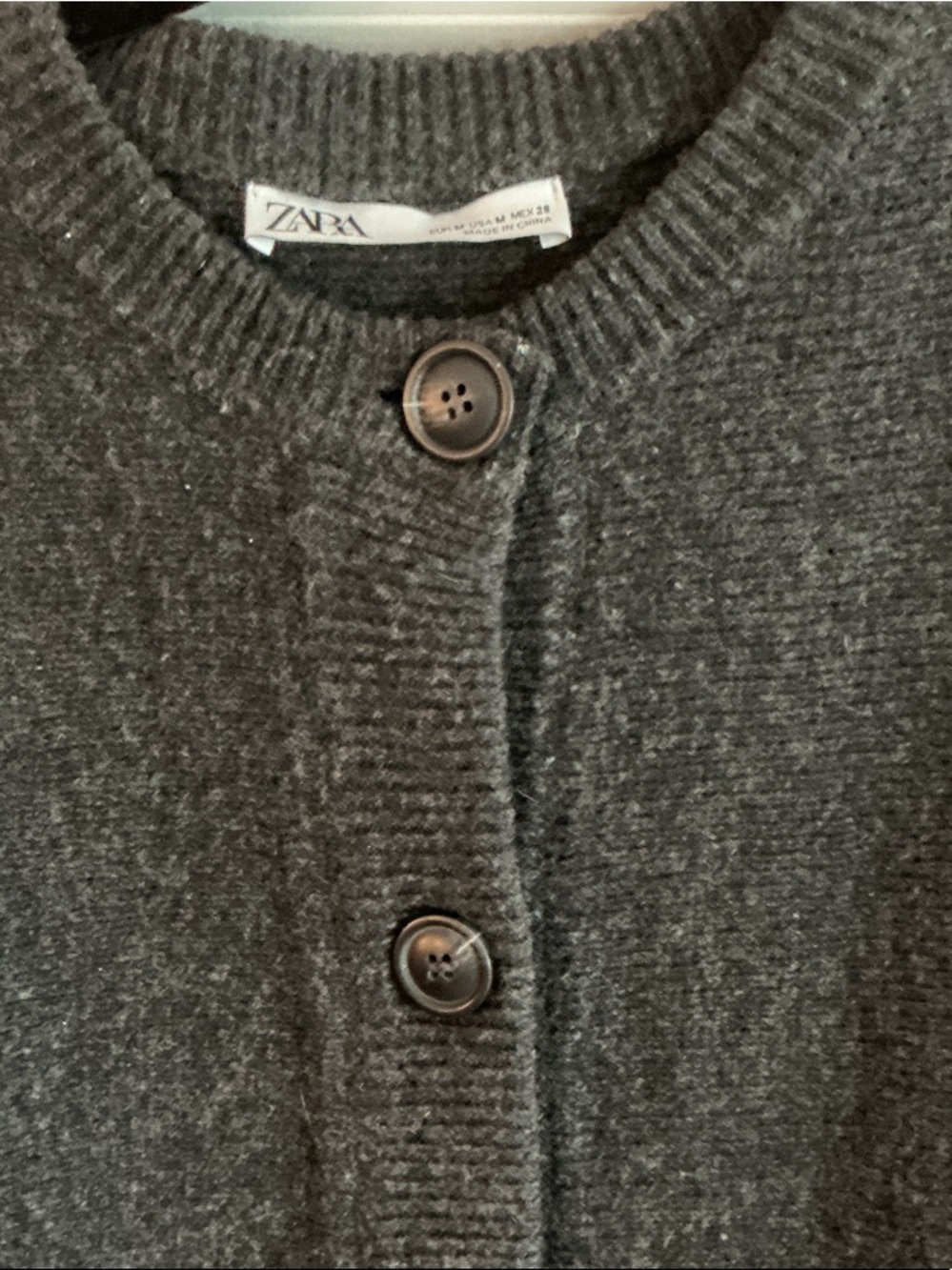 Zara Charcoal Gray Button-Front Wool Cardigan - Picture 2 of 5